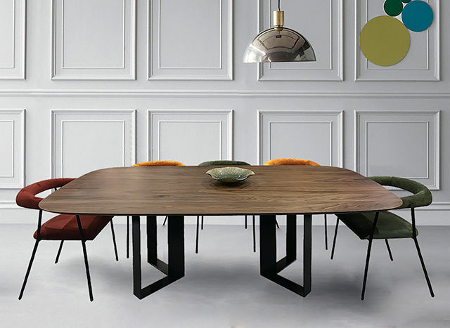 Oval table in natural walnut and metal - 220L x 115D