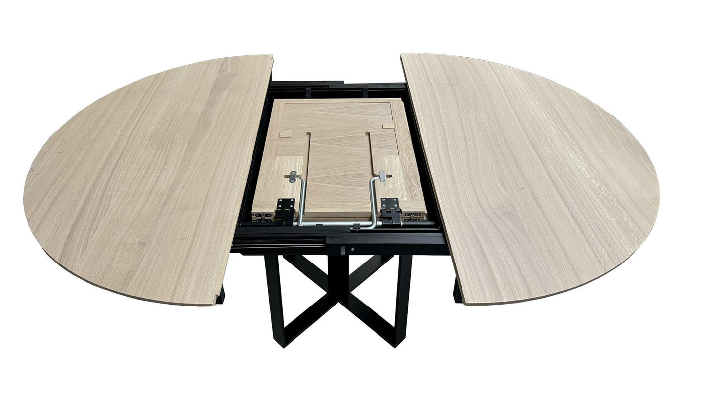Oval table in natural walnut and metal - 220L x 115D