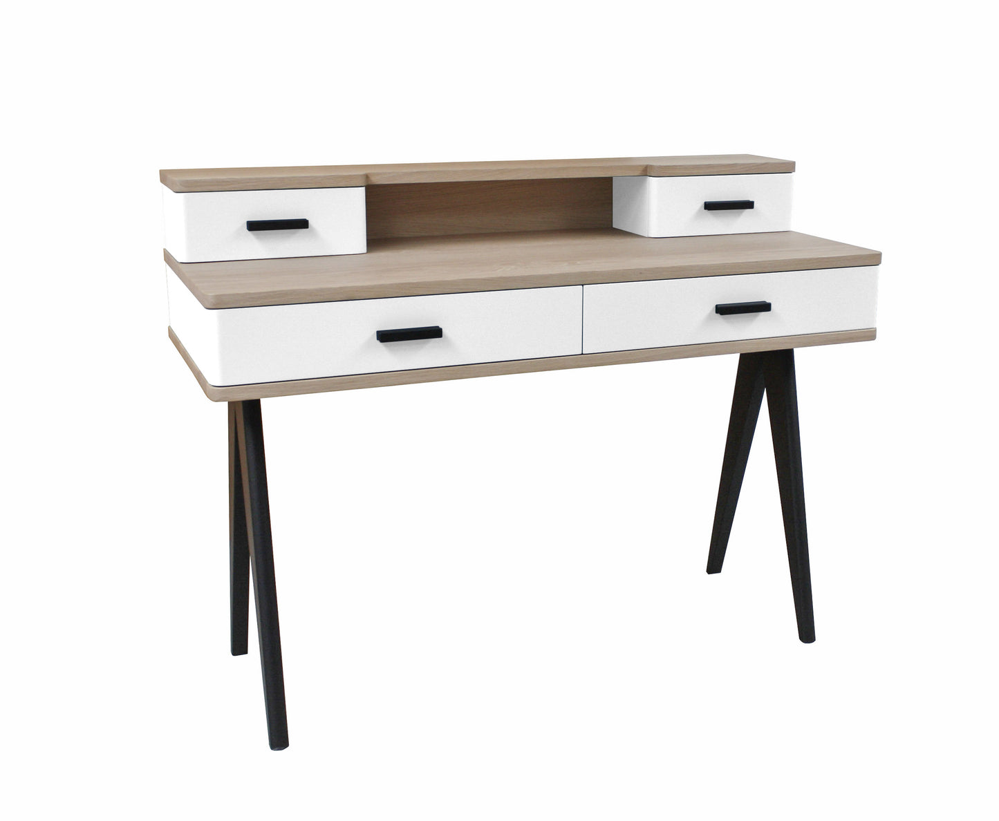 Bureau chêne massif et laqué 4 tiroirs