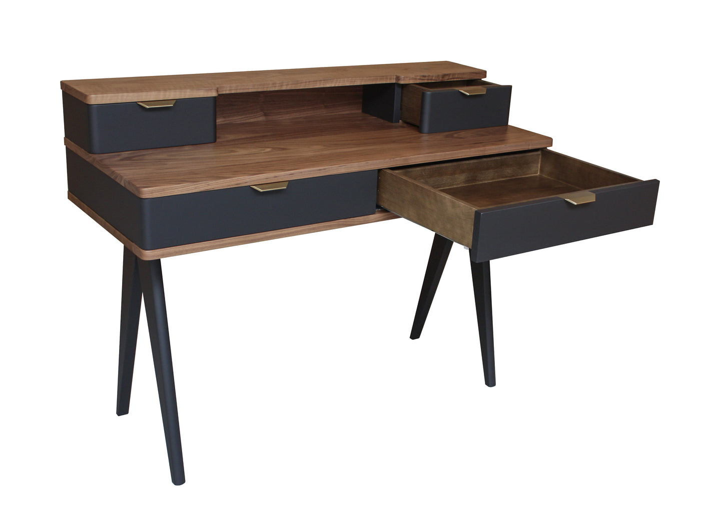 Bureau noyer massif et laqué 4 tiroirs