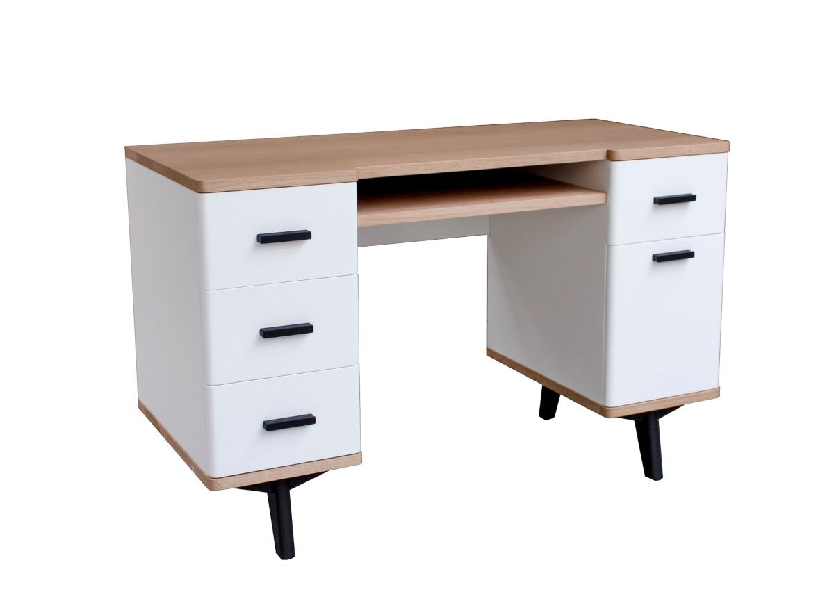 Bureau chêne massif et laqué 4 tiroirs 1 porte