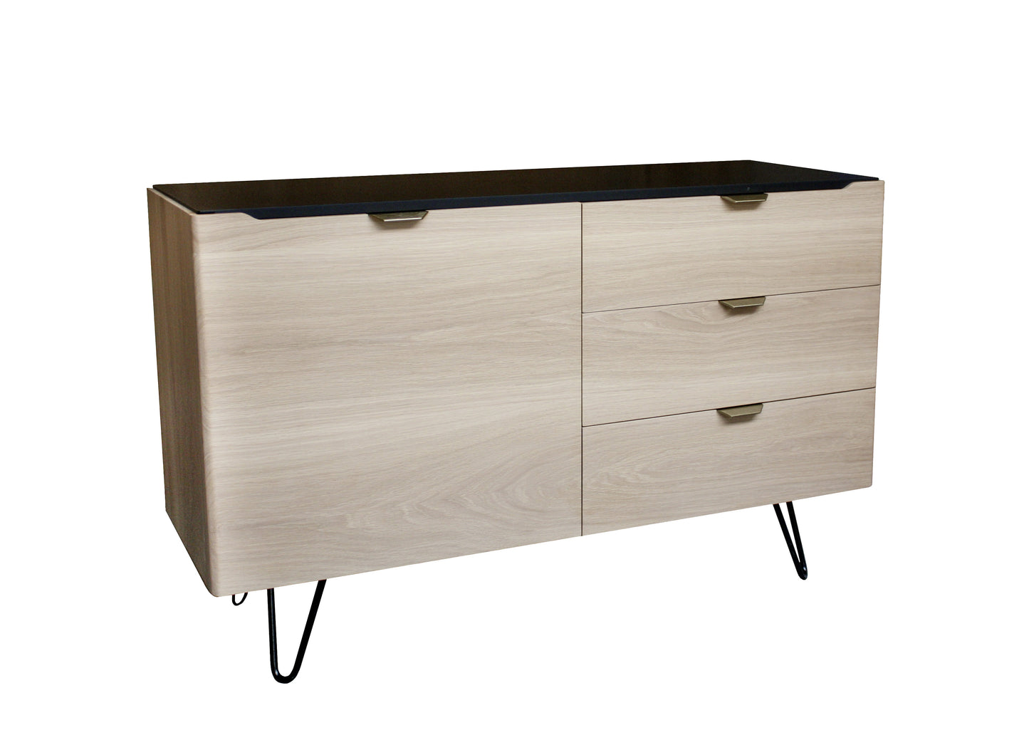 Buffet Chêne massif et laqué 1 porte 3 tiroirs