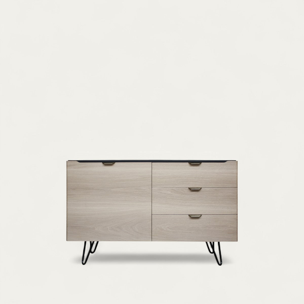 Buffet Chêne massif et laqué 1 porte 3 tiroirs