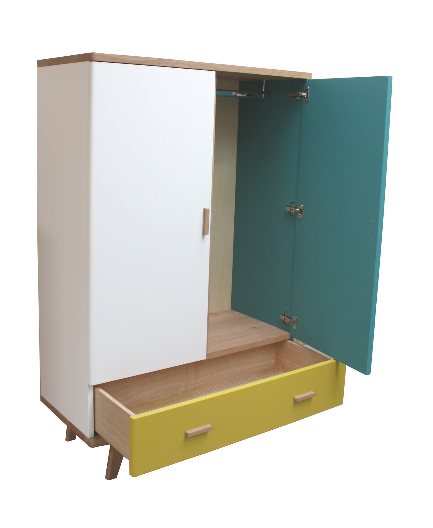 Solid and lacquered oak wardrobe, 2 doors and 1 drawer - 100L x 46D