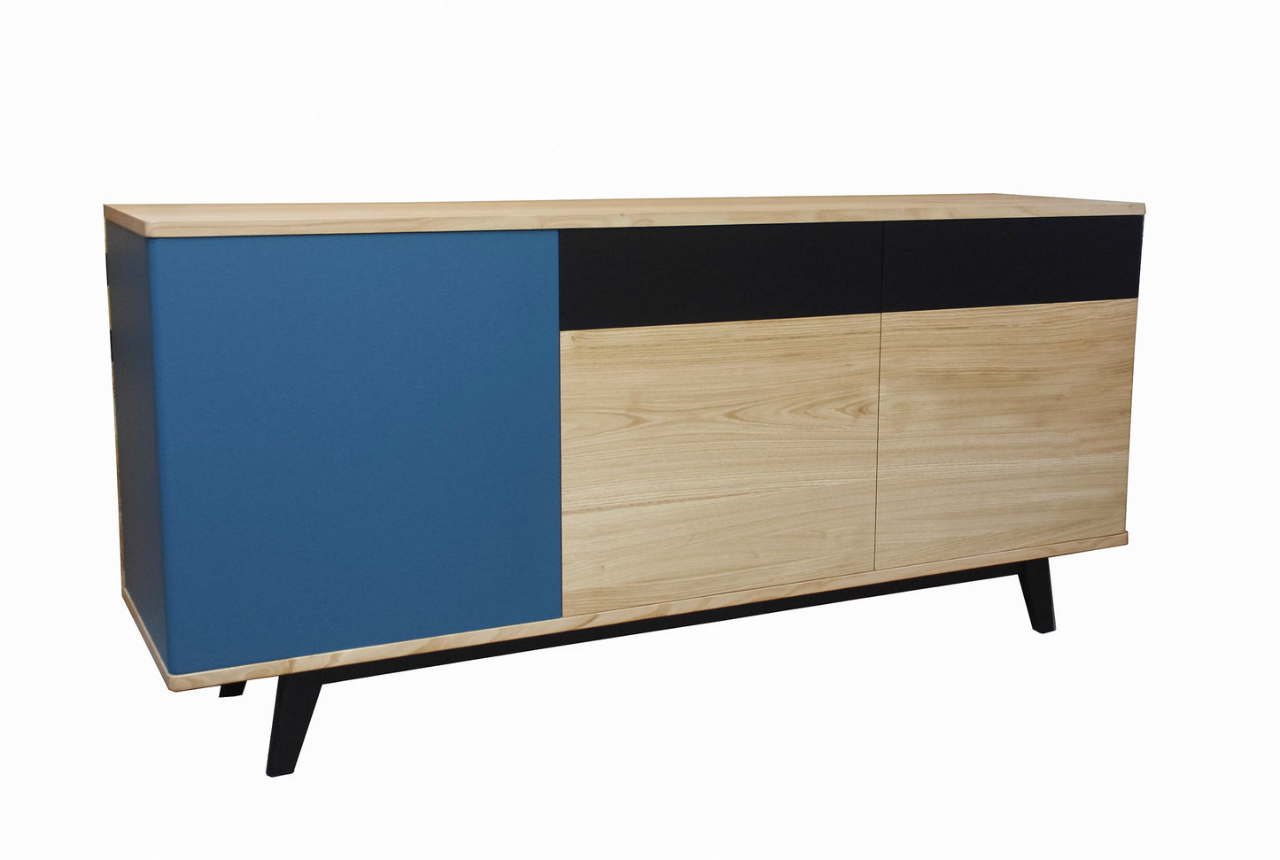 Solid bleached and lacquered oak sideboard, 2 drawers, 3 doors - 180L x 48D