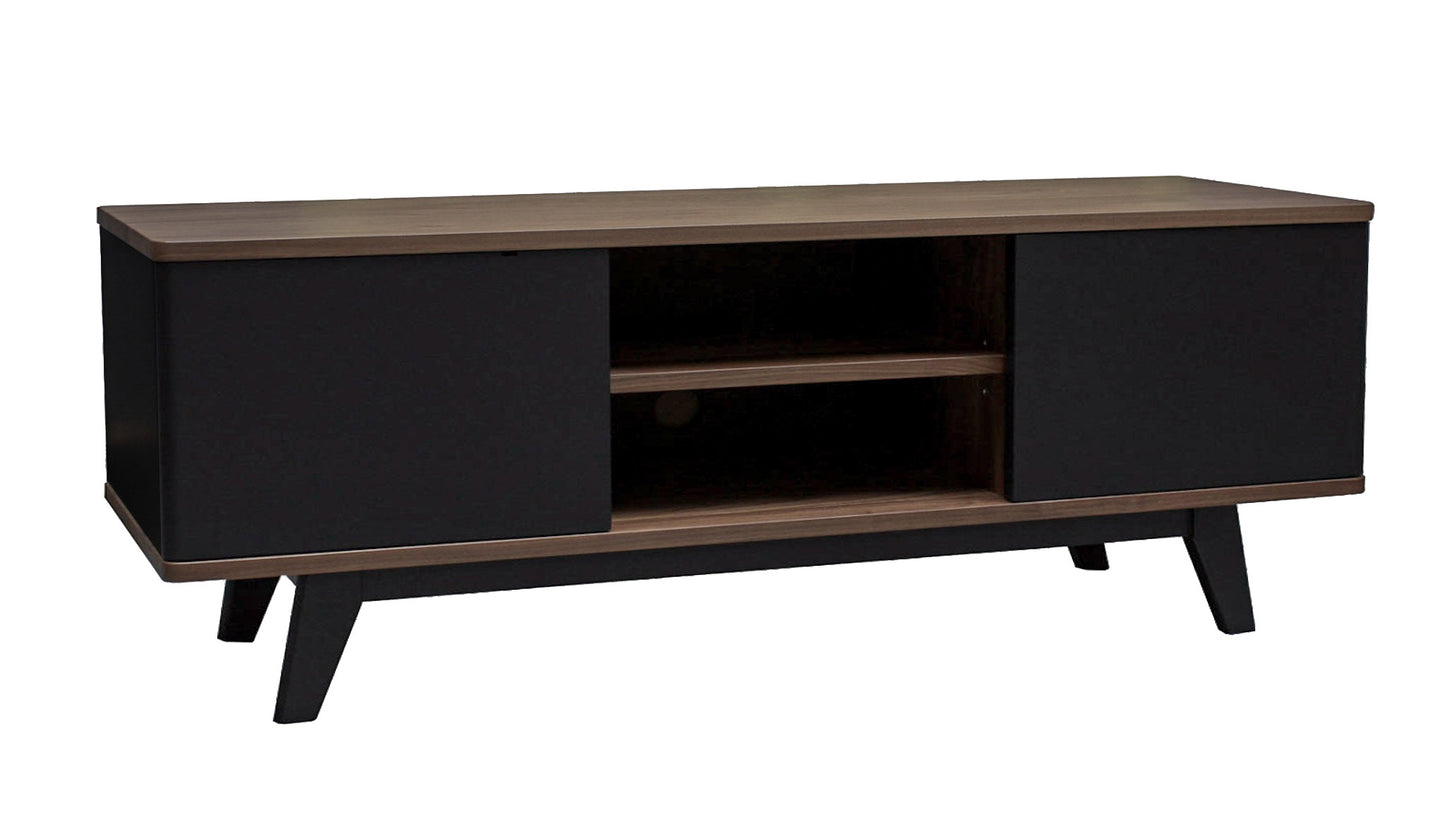 Buffet TV noyer naturel massif et laqué 2 portes