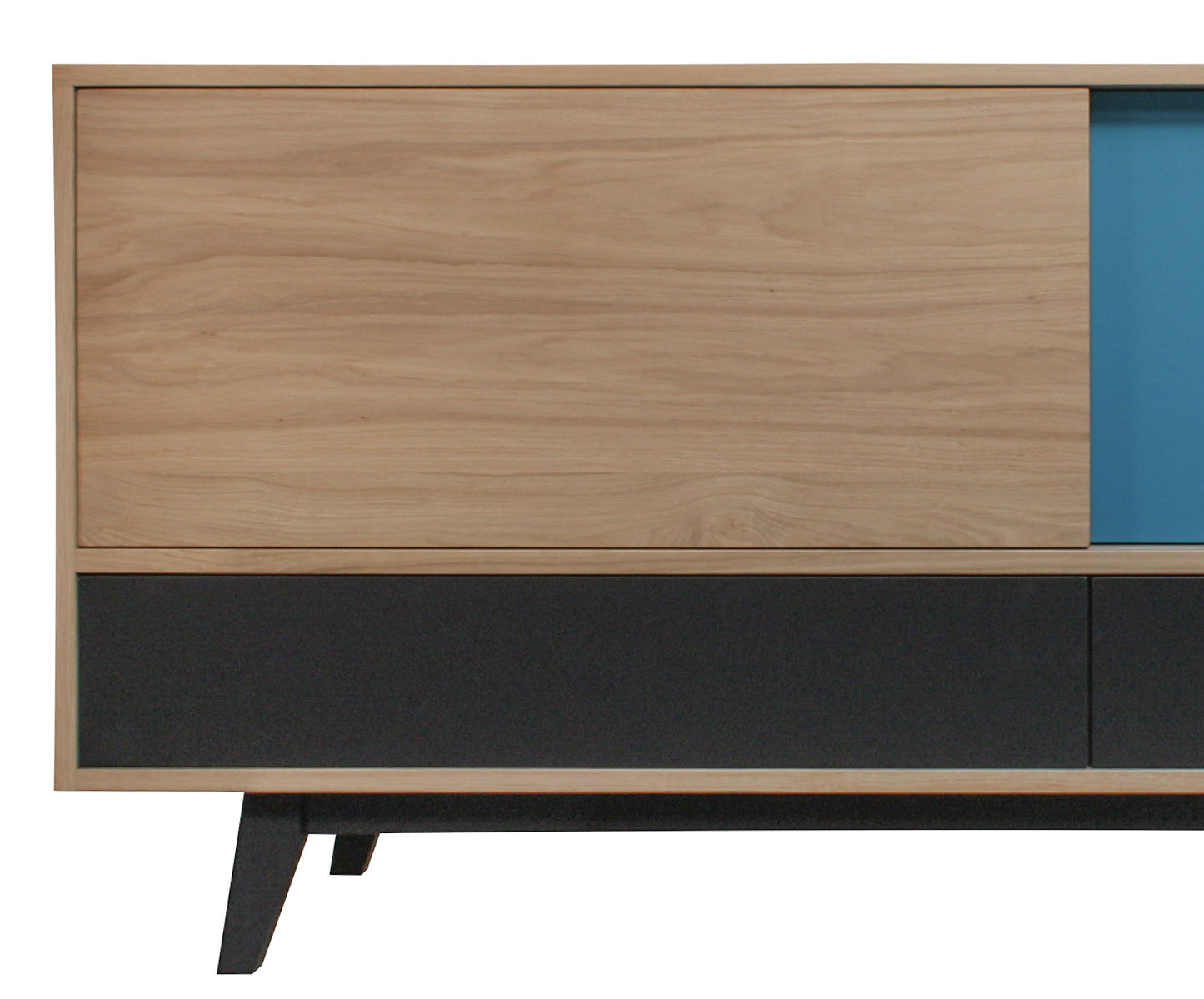 Solid whitewashed and lacquered oak sideboard, 2 sliding doors, 2 drawers - 185L x 48D