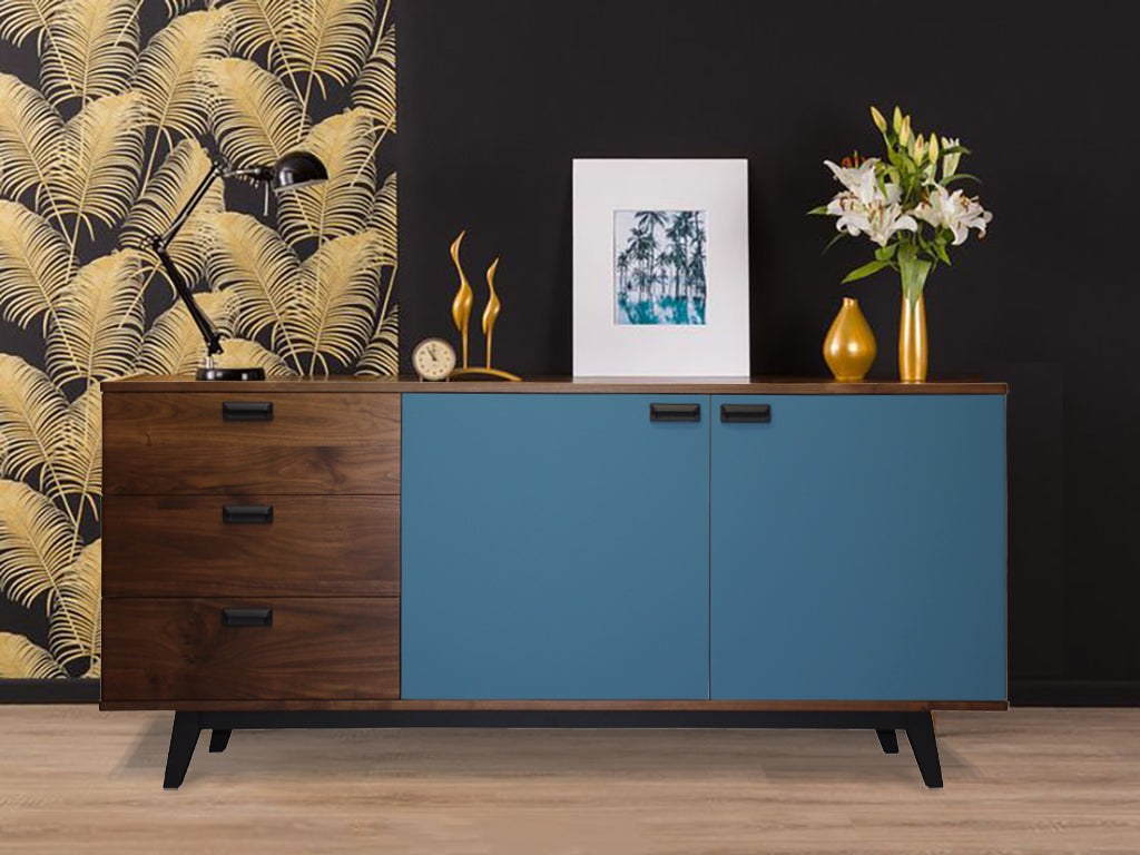 Solid and lacquered walnut sideboard, 2 doors 3 drawers - 185L x 48D
