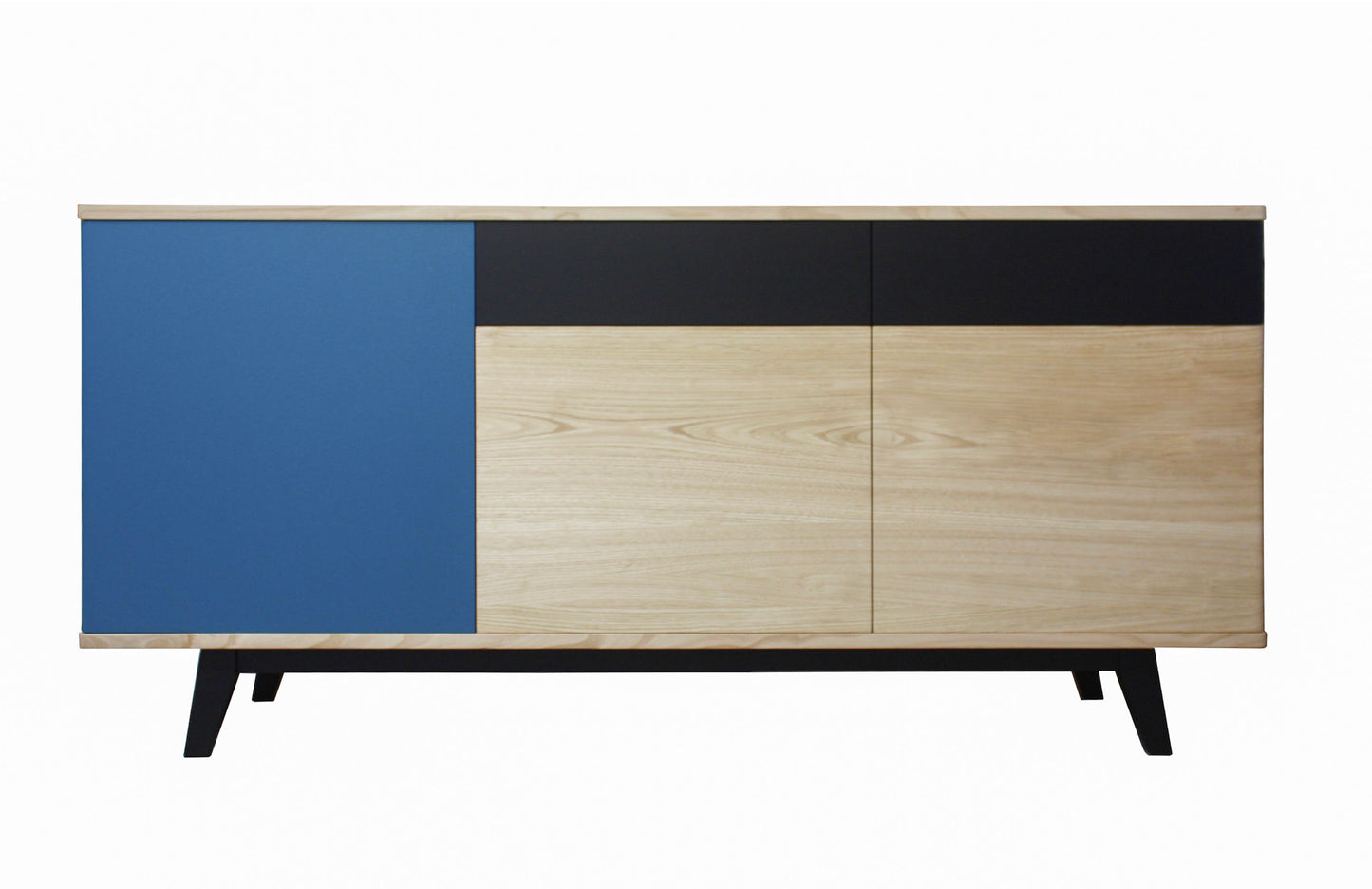 Solid bleached and lacquered oak sideboard, 2 drawers, 3 doors - 180L x 48D