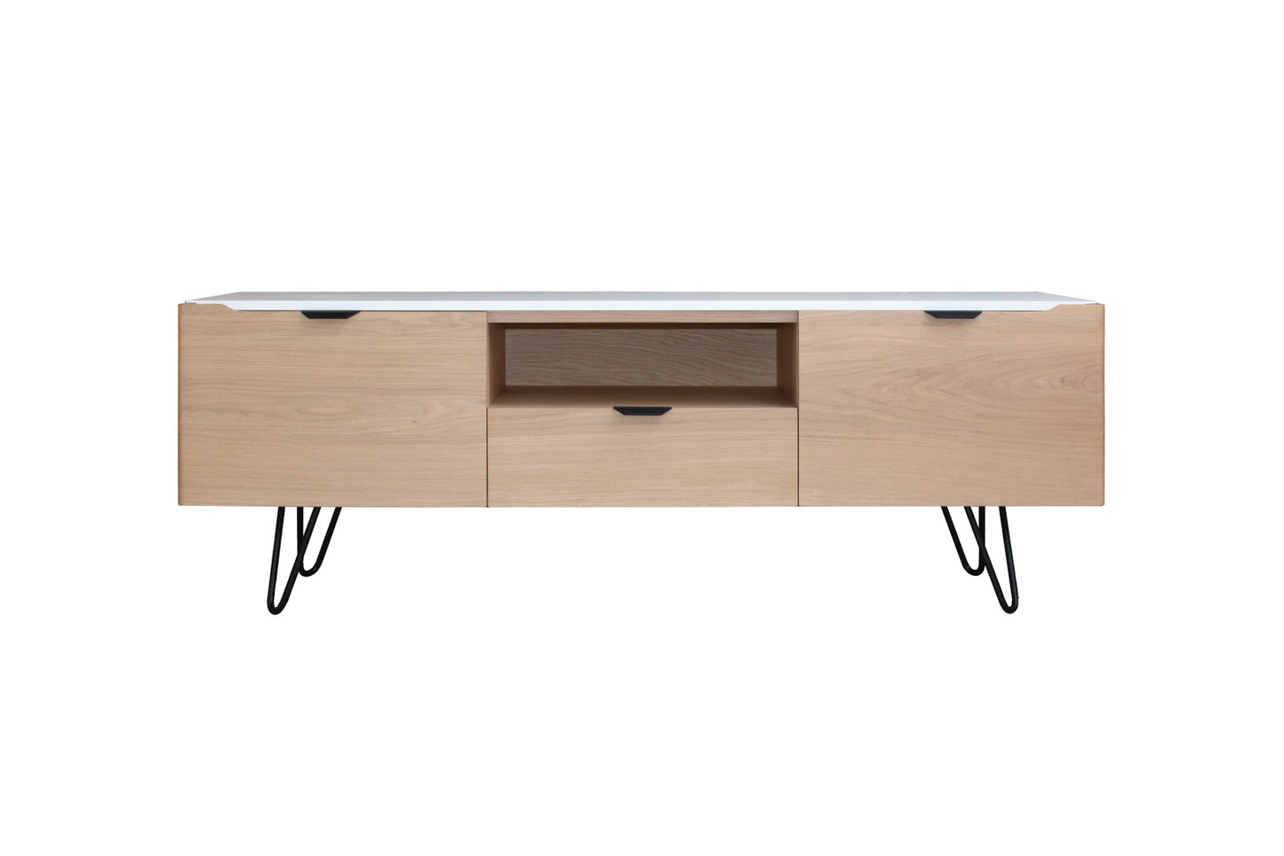 Buffet TV chêne massif et laqué blanc 2 portes 1 tiroir