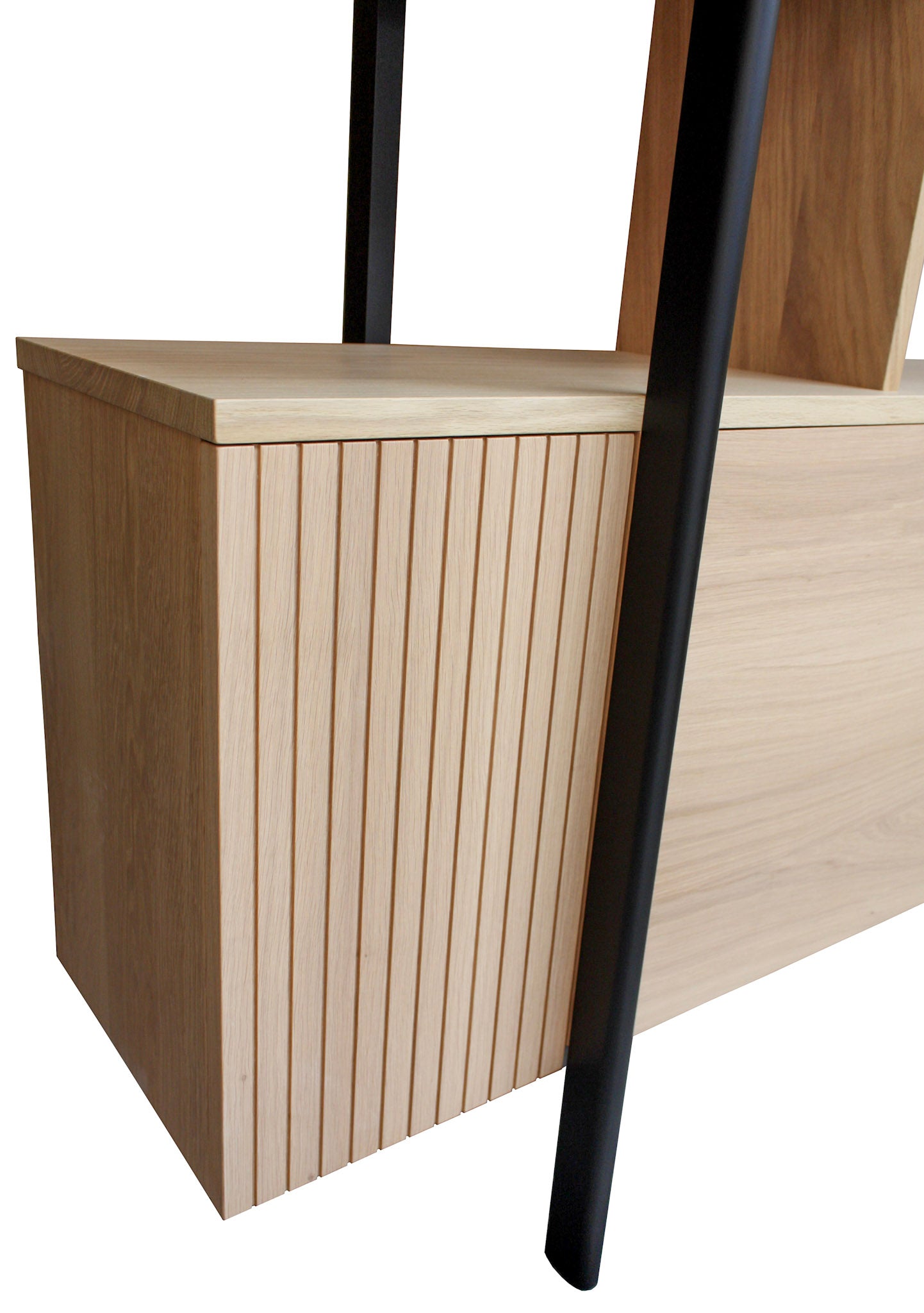 Bleached oak and black wenge shelf sideboard, 4 doors and 2 flaps