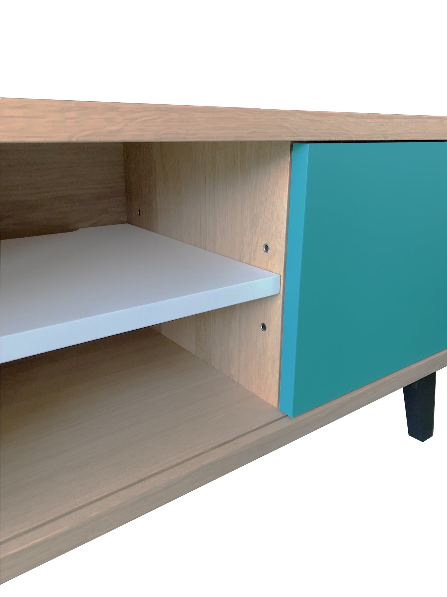 Buffet TV chêne massif et laqué 2 coulissants 1 niche