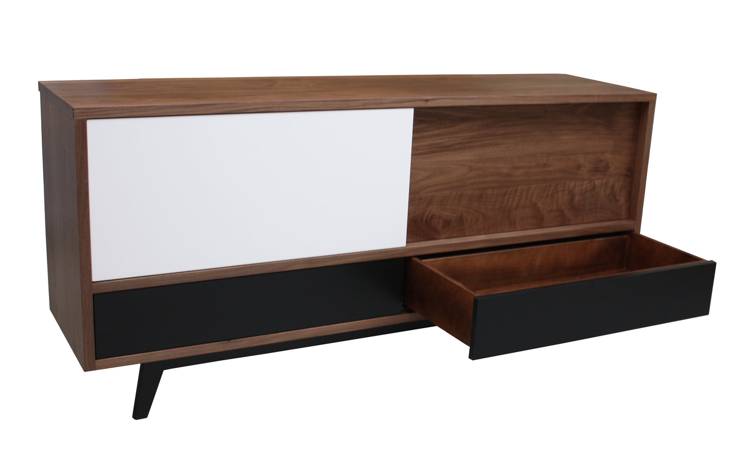 Solid and lacquered natural walnut sideboard, 2 sliding doors, 2 drawers - 185L x 48D