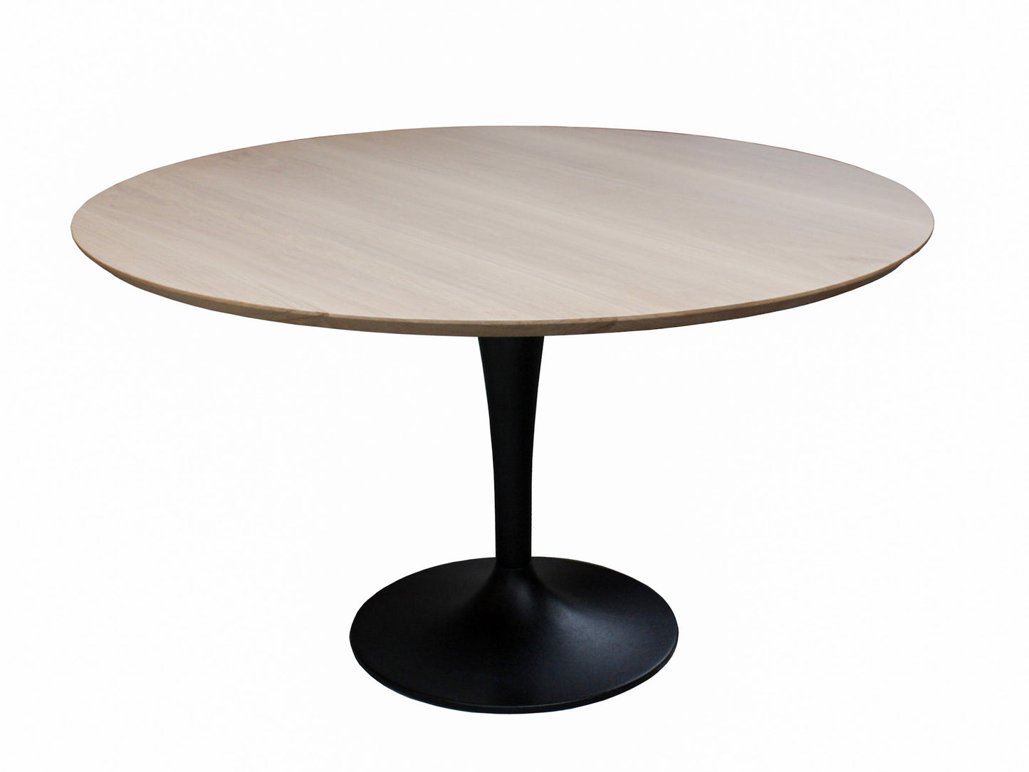 Round bleached solid oak table on tulip base - 120D x 80P