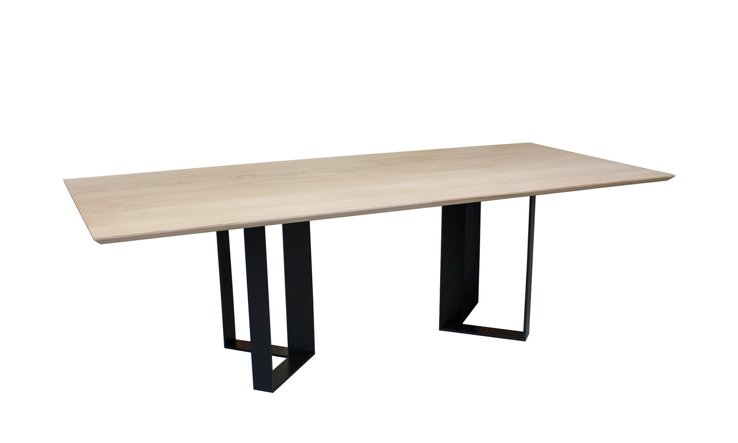 Rectangular bleached oak and metal table - 200L x 100D