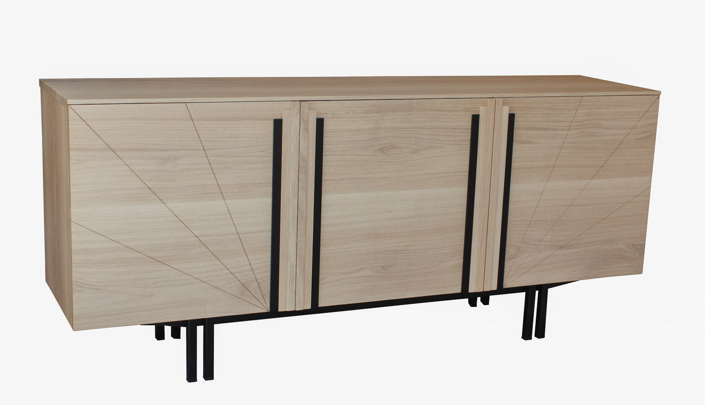 Bleached oak and black wenge sideboard, 3 doors - 180L x 48D