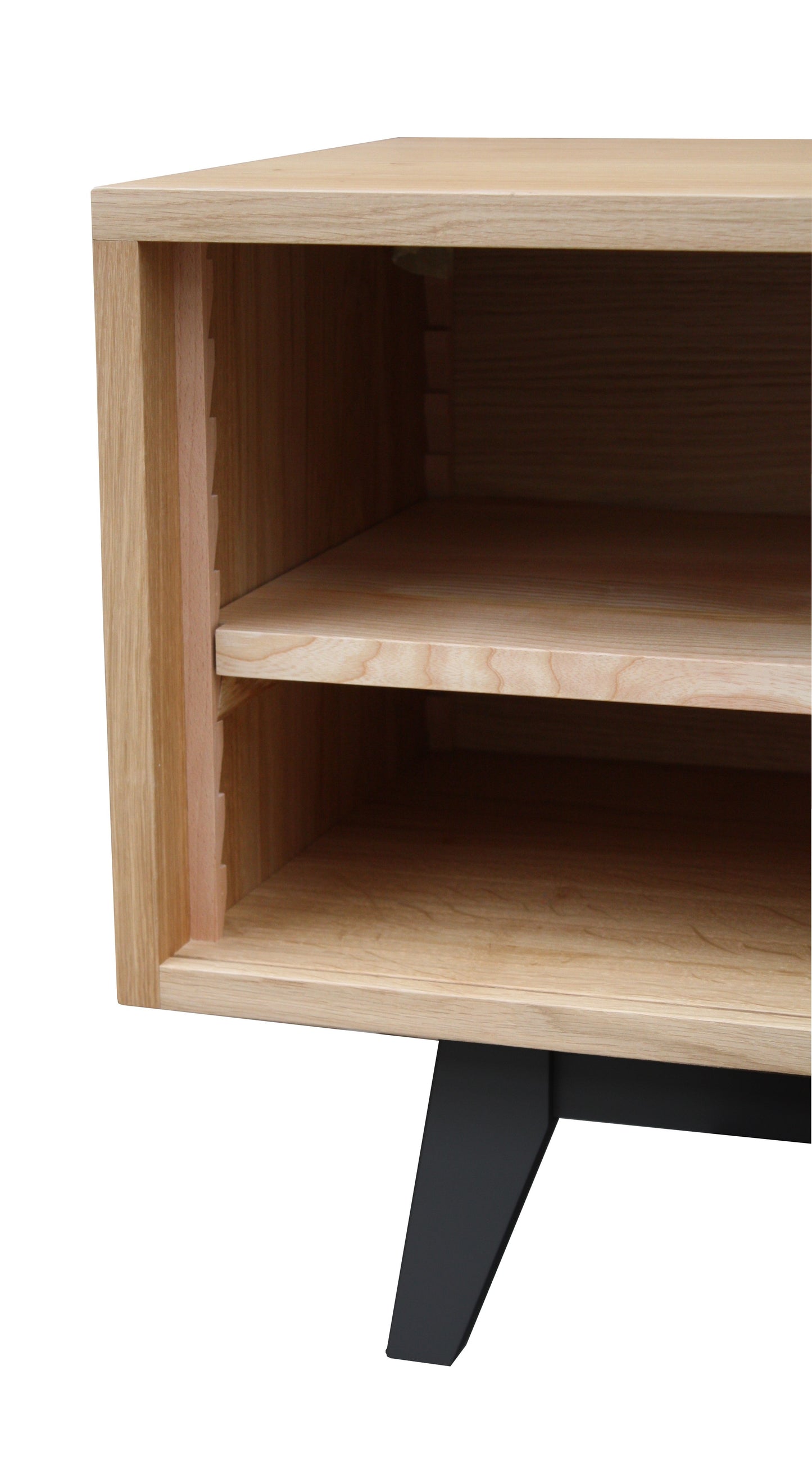 Solid whitewashed and lacquered oak TV sideboard, 1 sliding 1 niche 2 drawers - 160L x 44D
