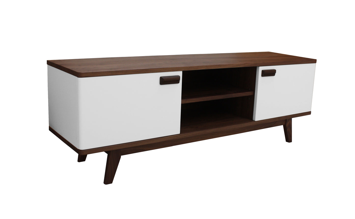 Buffet TV noyer naturel massif et laqué 2 portes