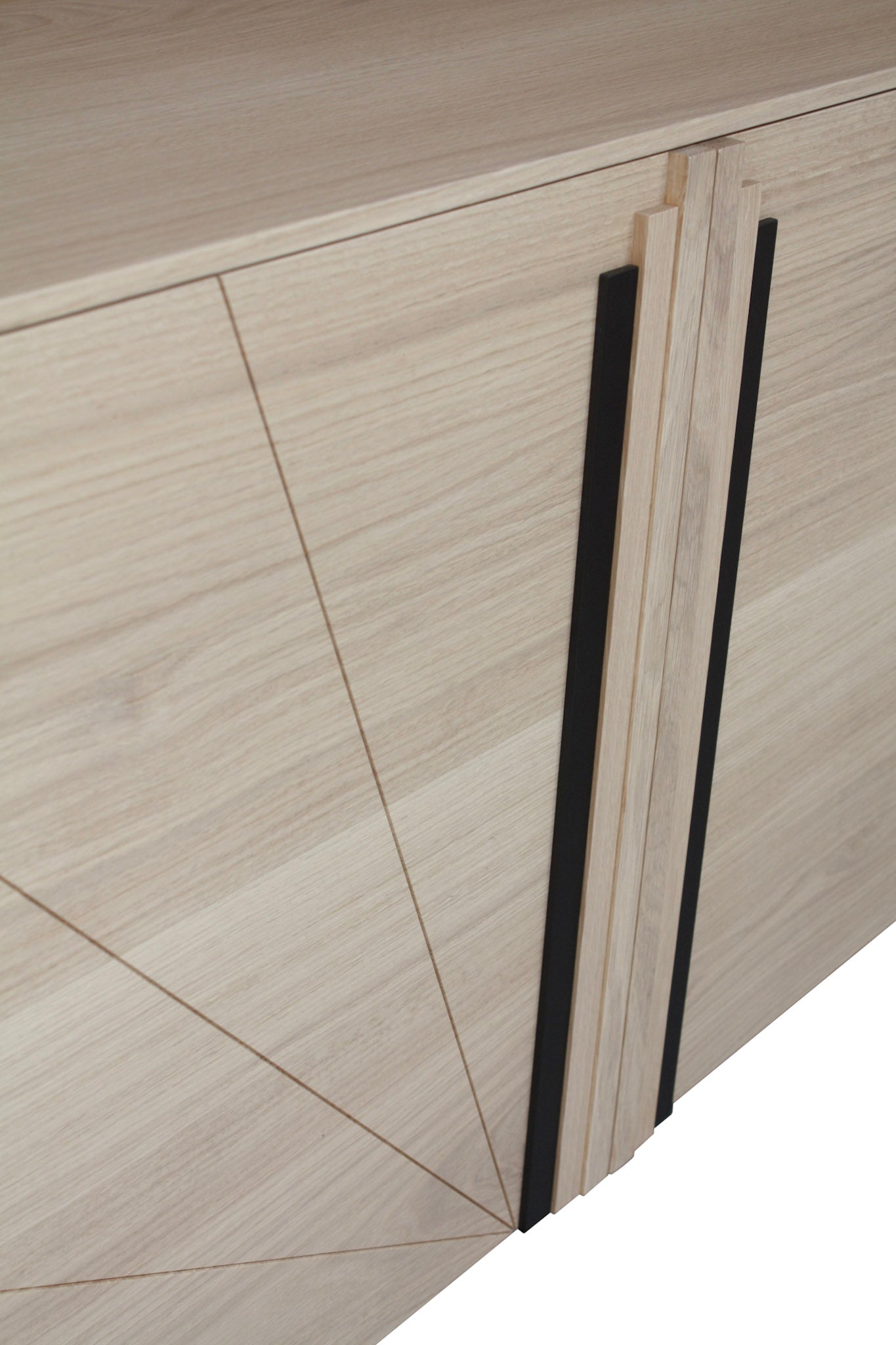 Bleached oak and black wenge sideboard, 3 doors - 180L x 48D