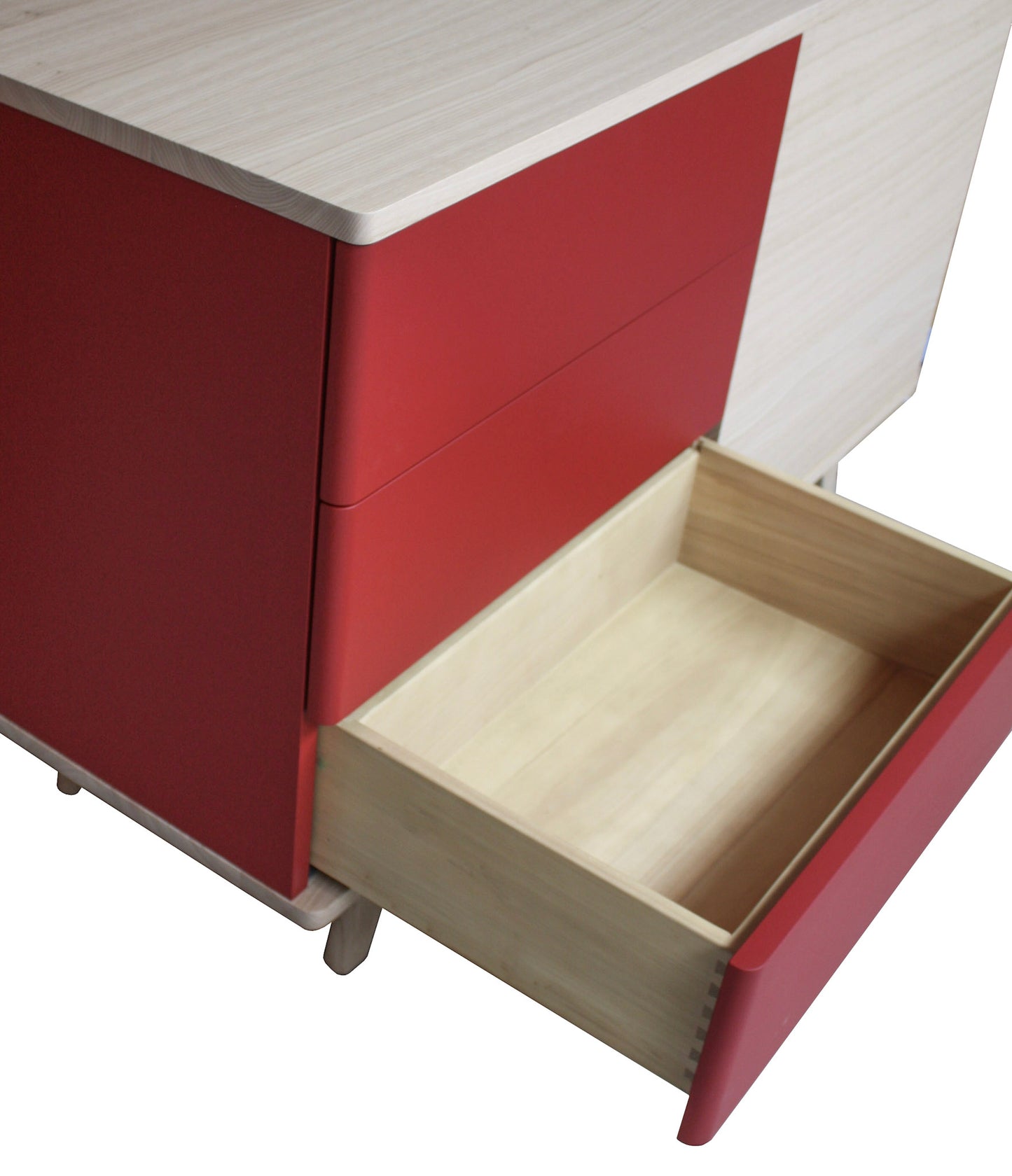 Solid bleached and lacquered oak sideboard, 3 drawers, 1 door - 130L x 48D