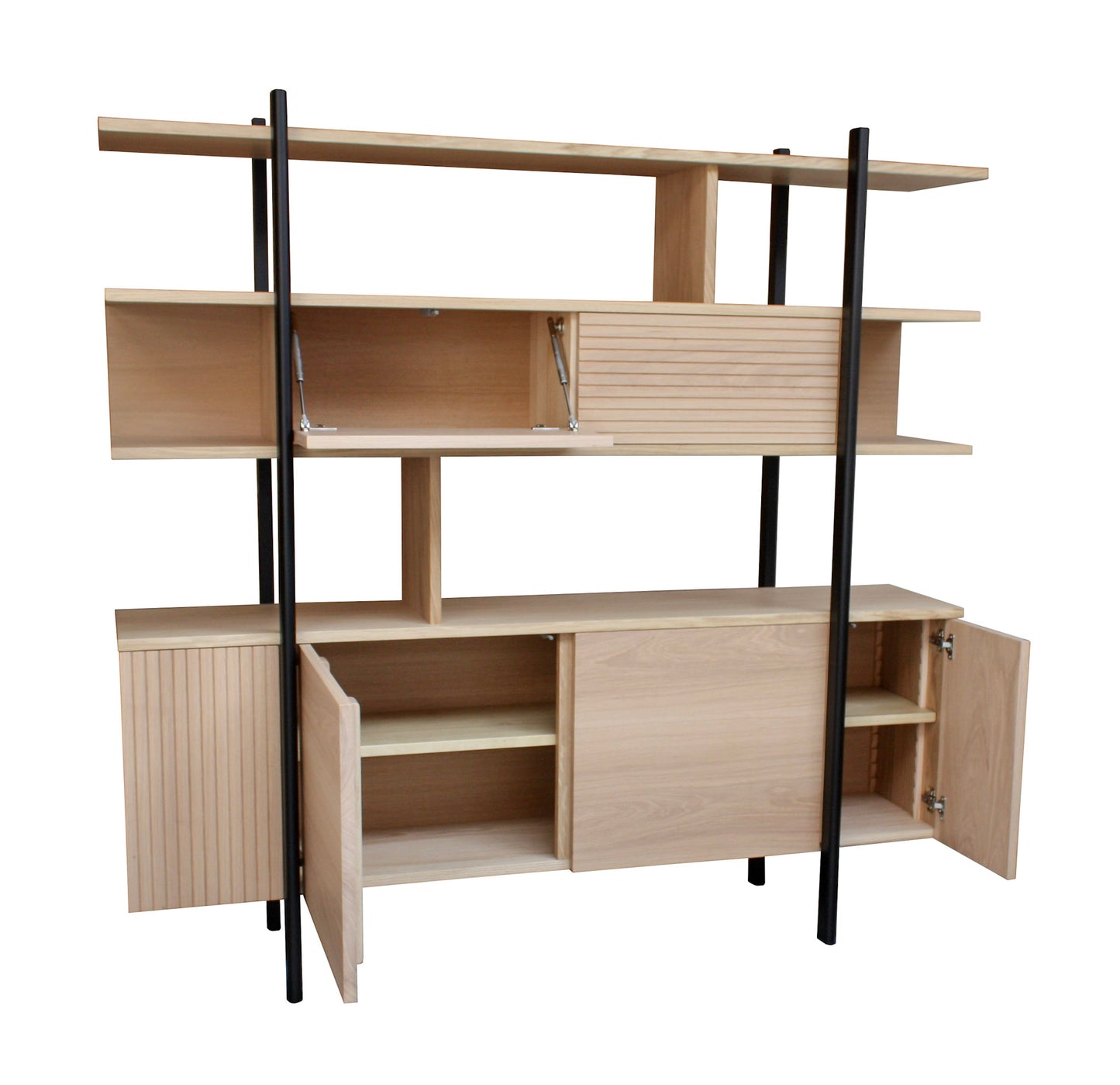 Buffet étagère bois massif 4 portes et 2 abattants