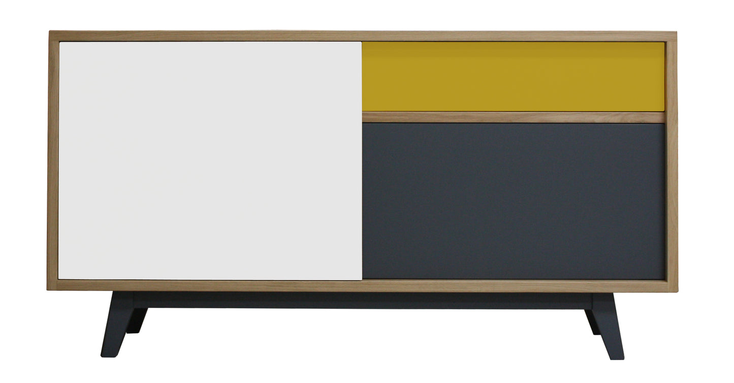 Solid bleached and lacquered oak sideboard, 3 sliding doors - 140L x 48D