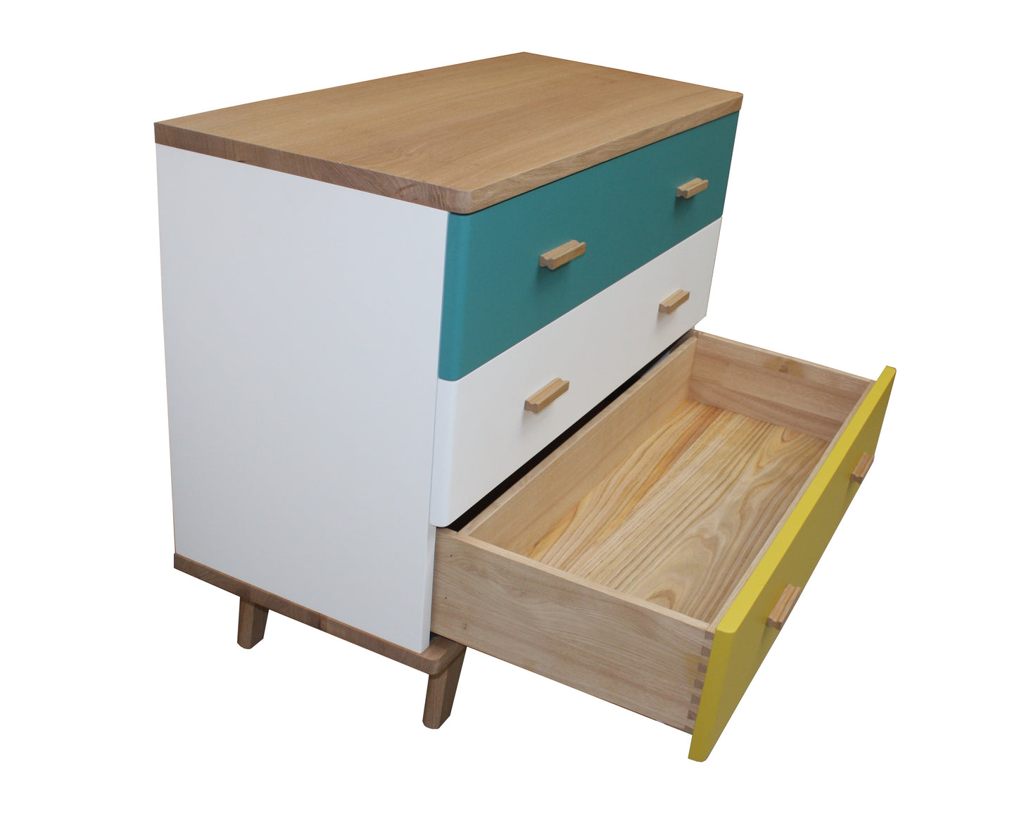 Commode chêne massif et laqué 3 tiroirs