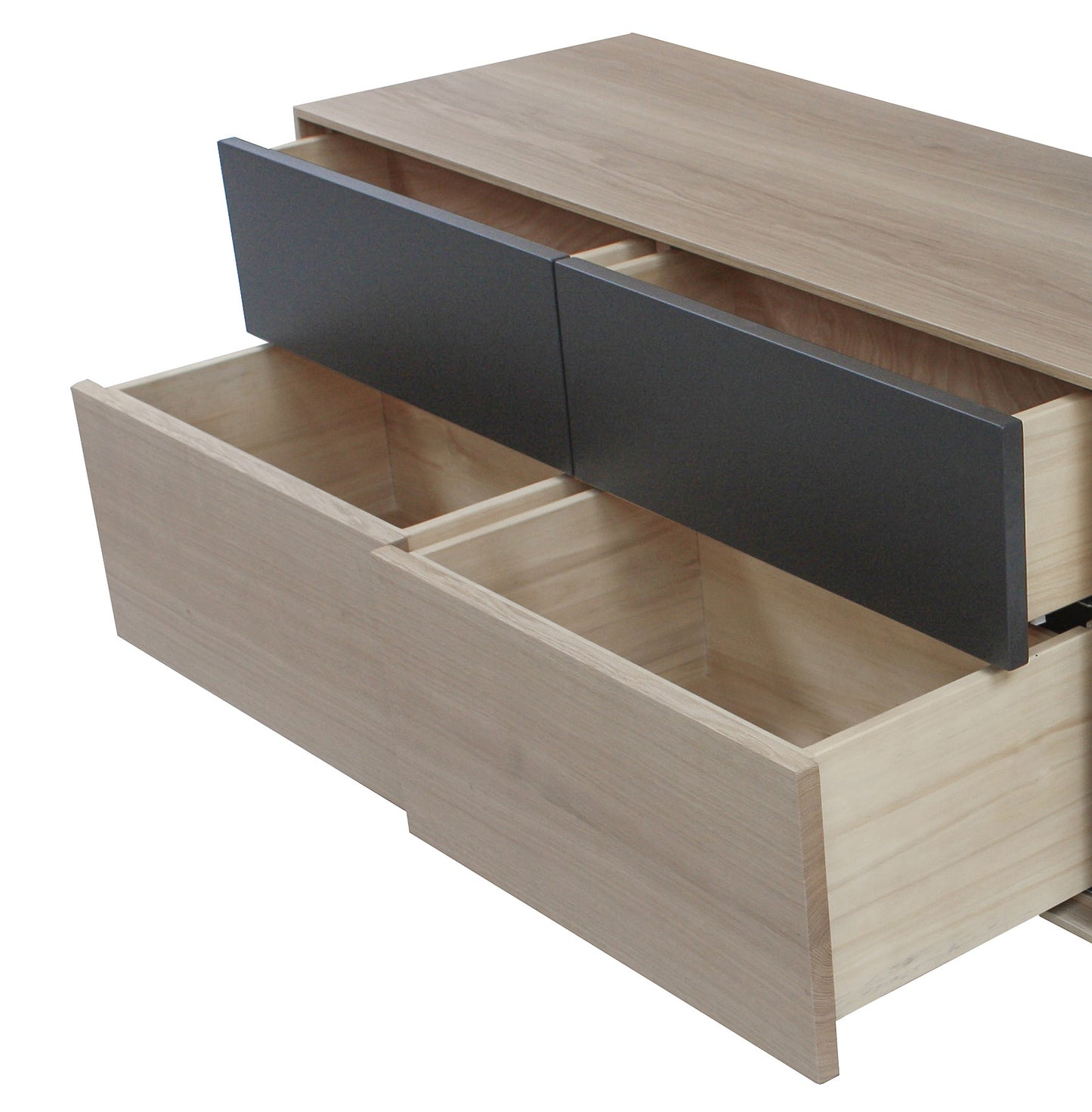 Buffet TV chêne massif et laqué 5 tiroirs 1 niche