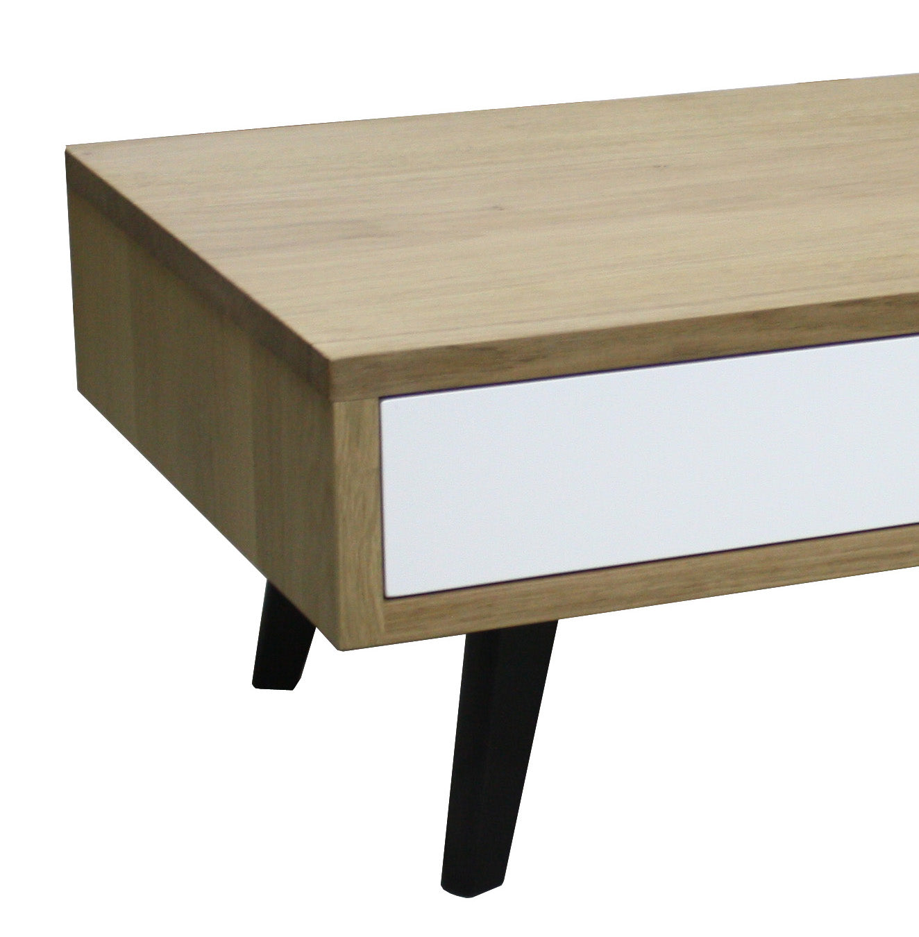 Table basse chêne massif et laqué 2 tiroirs