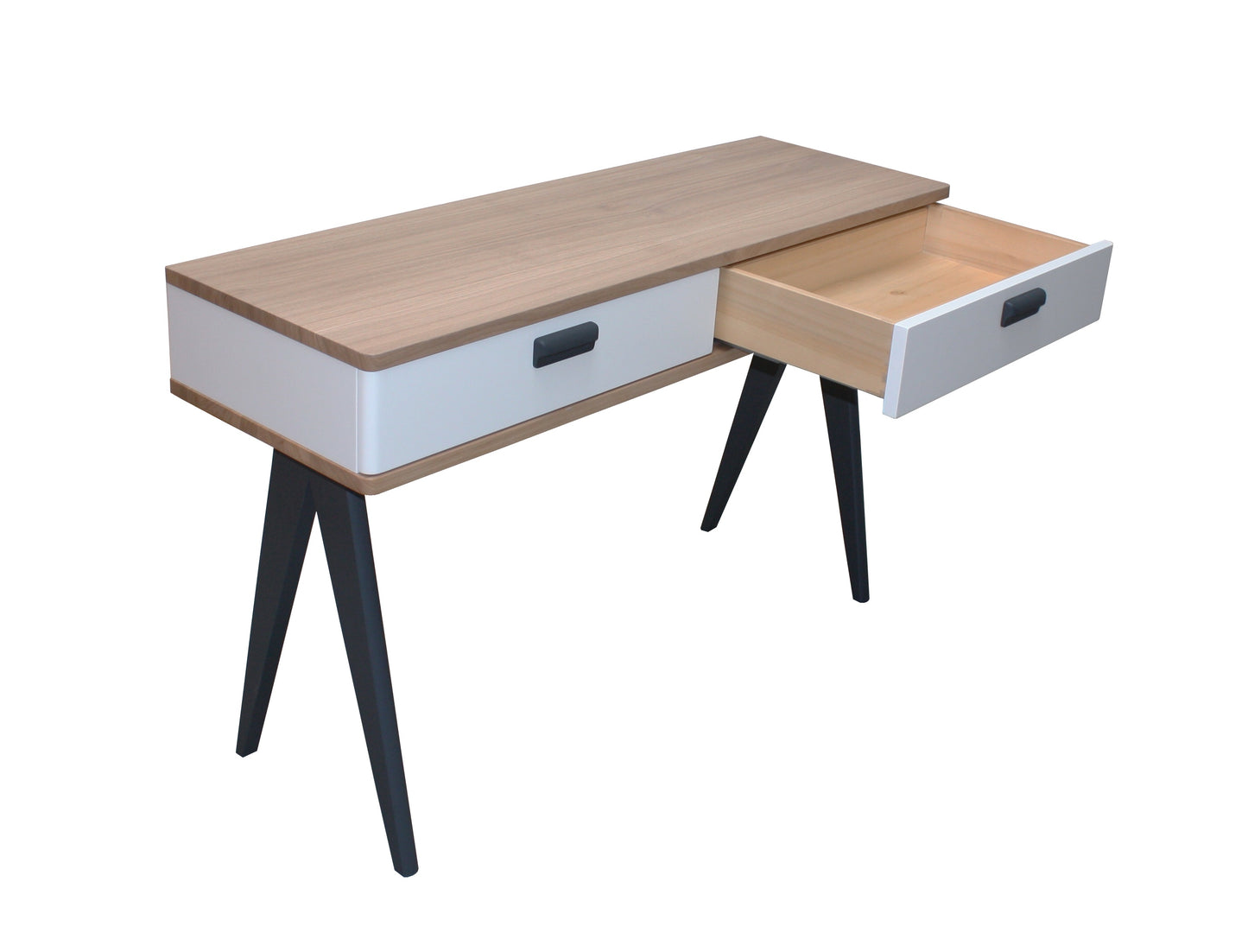 Console chêne blanchi massif et laqué 2 tiroirs