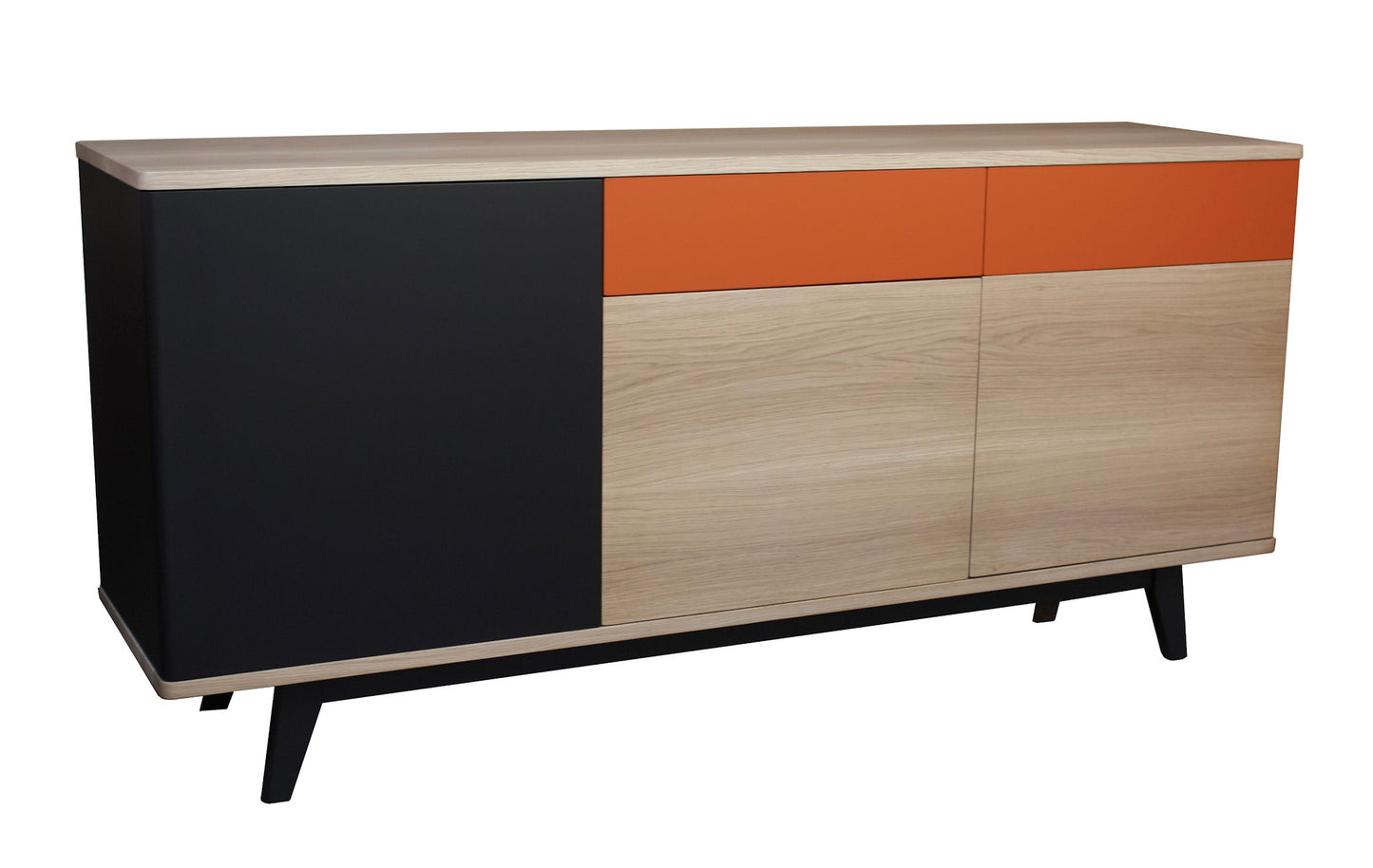 Solid bleached and lacquered oak sideboard, 2 drawers, 3 doors - 180L x 48D