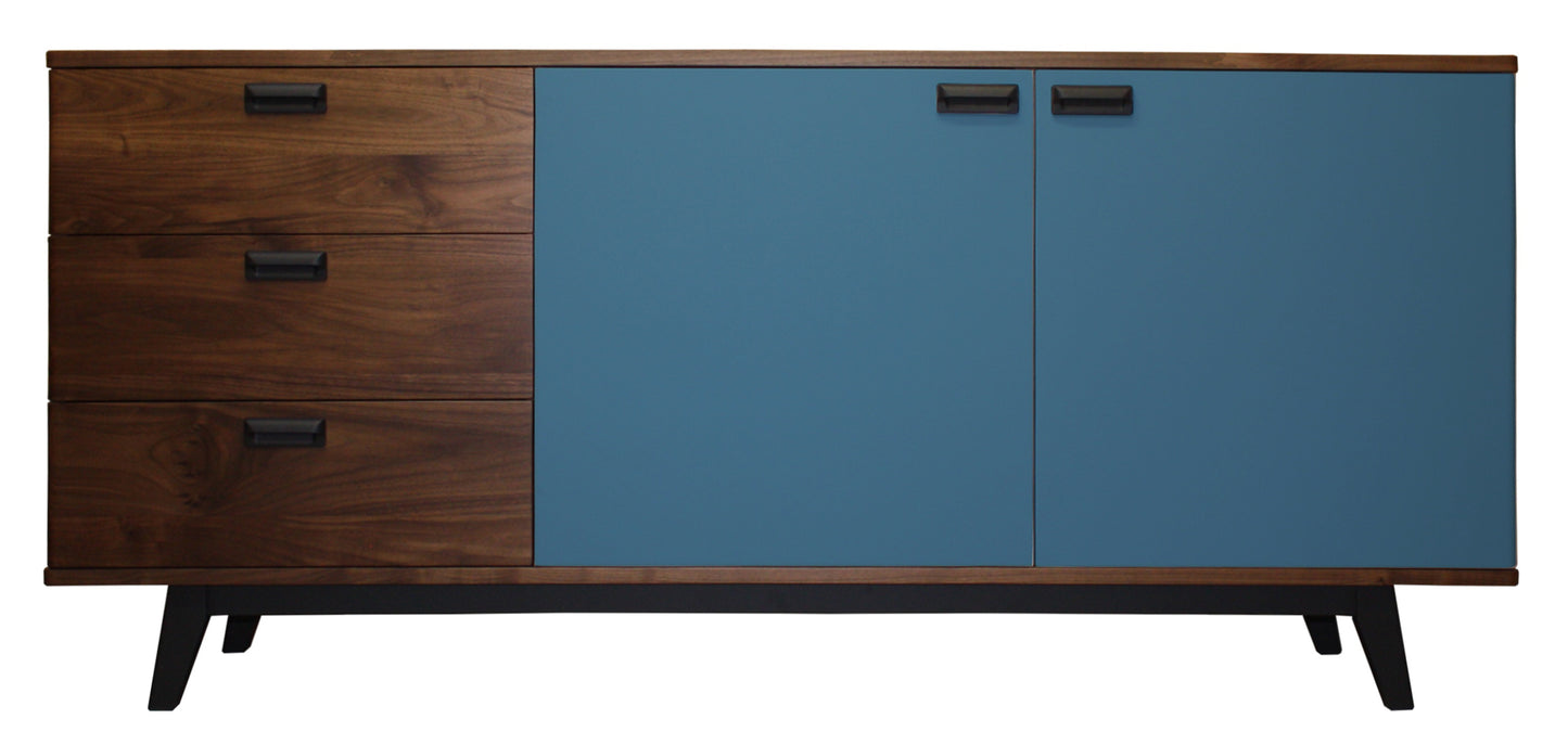 Solid and lacquered walnut sideboard, 2 doors 3 drawers - 185L x 48D
