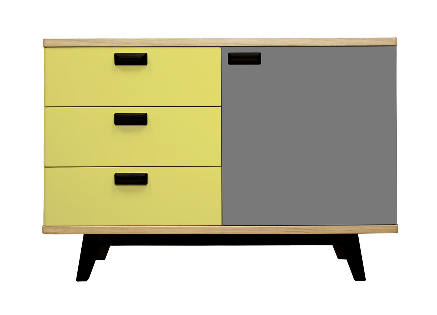 Solid bleached and lacquered oak sideboard, 3 drawers, 1 door - 130L x 48D