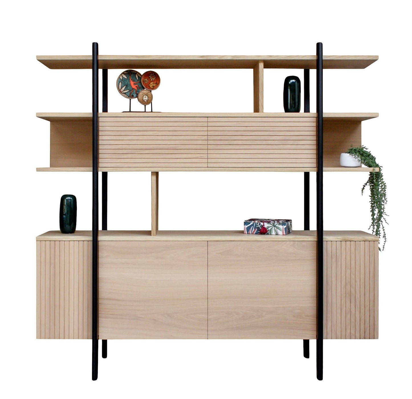 Buffet étagère bois massif 4 portes et 2 abattants