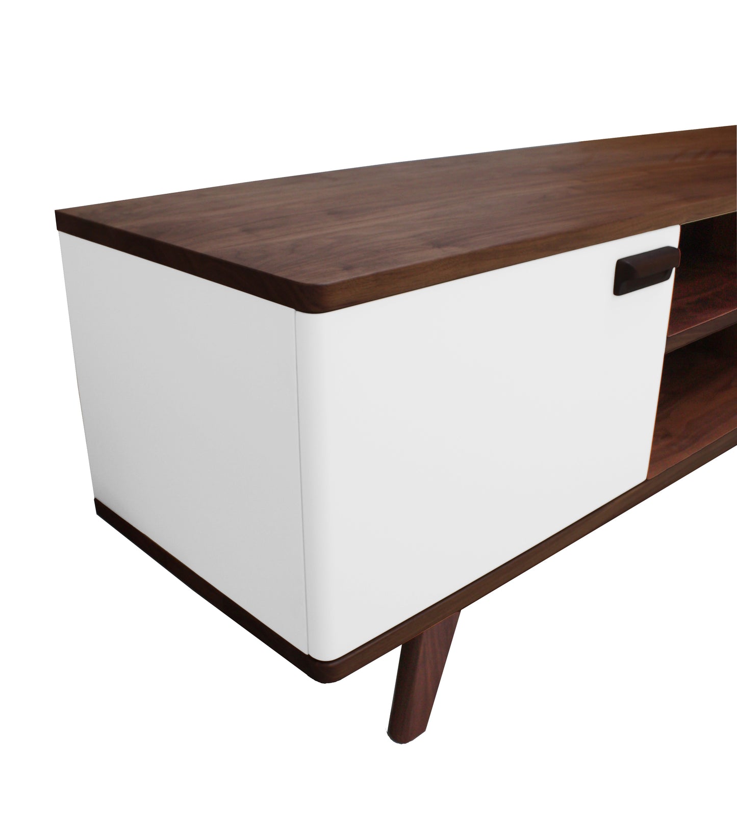 Buffet TV noyer naturel massif et laqué 2 portes