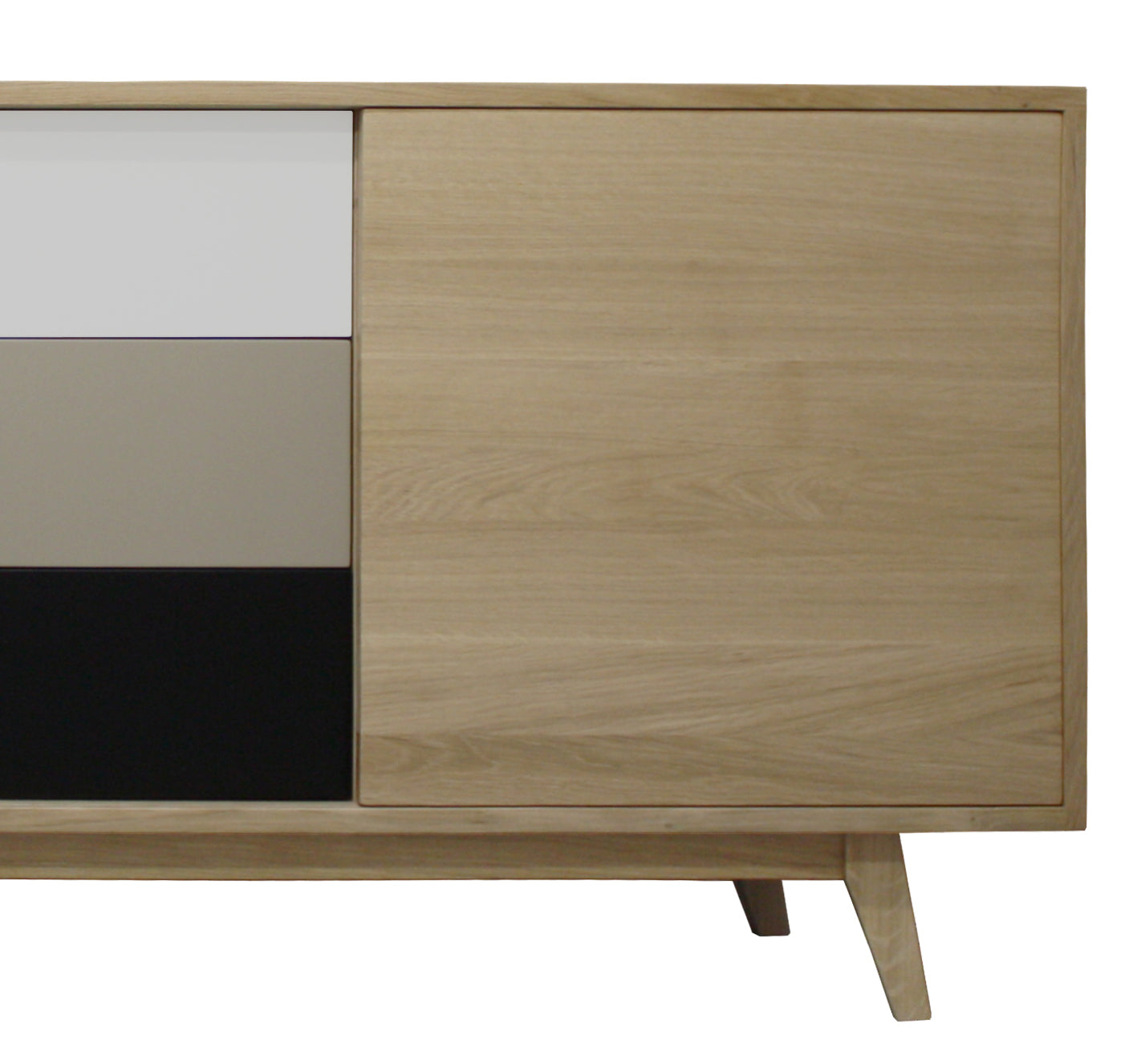 Buffet chêne massif et laqué 2 coulissants 3 tiroirs