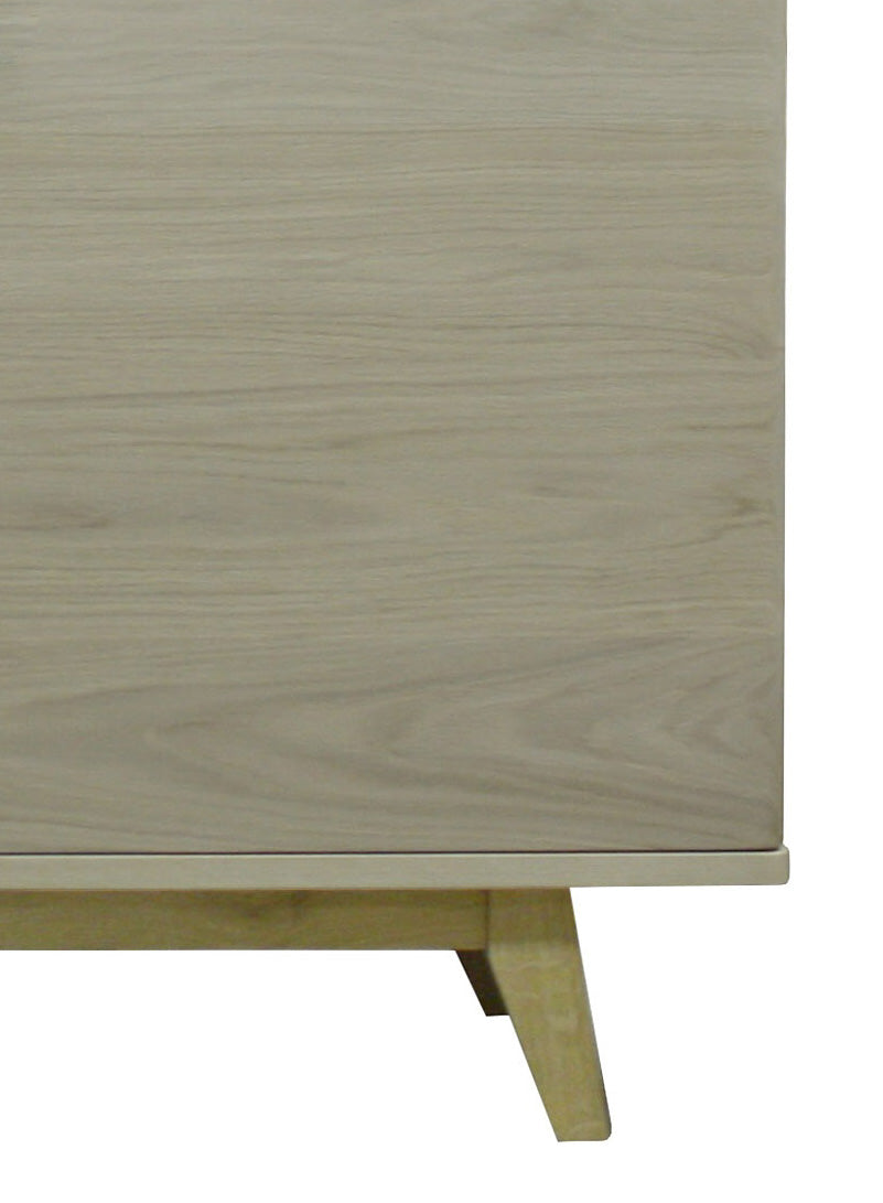 Solid bleached and lacquered oak sideboard, 3 drawers, 1 door - 130L x 48D