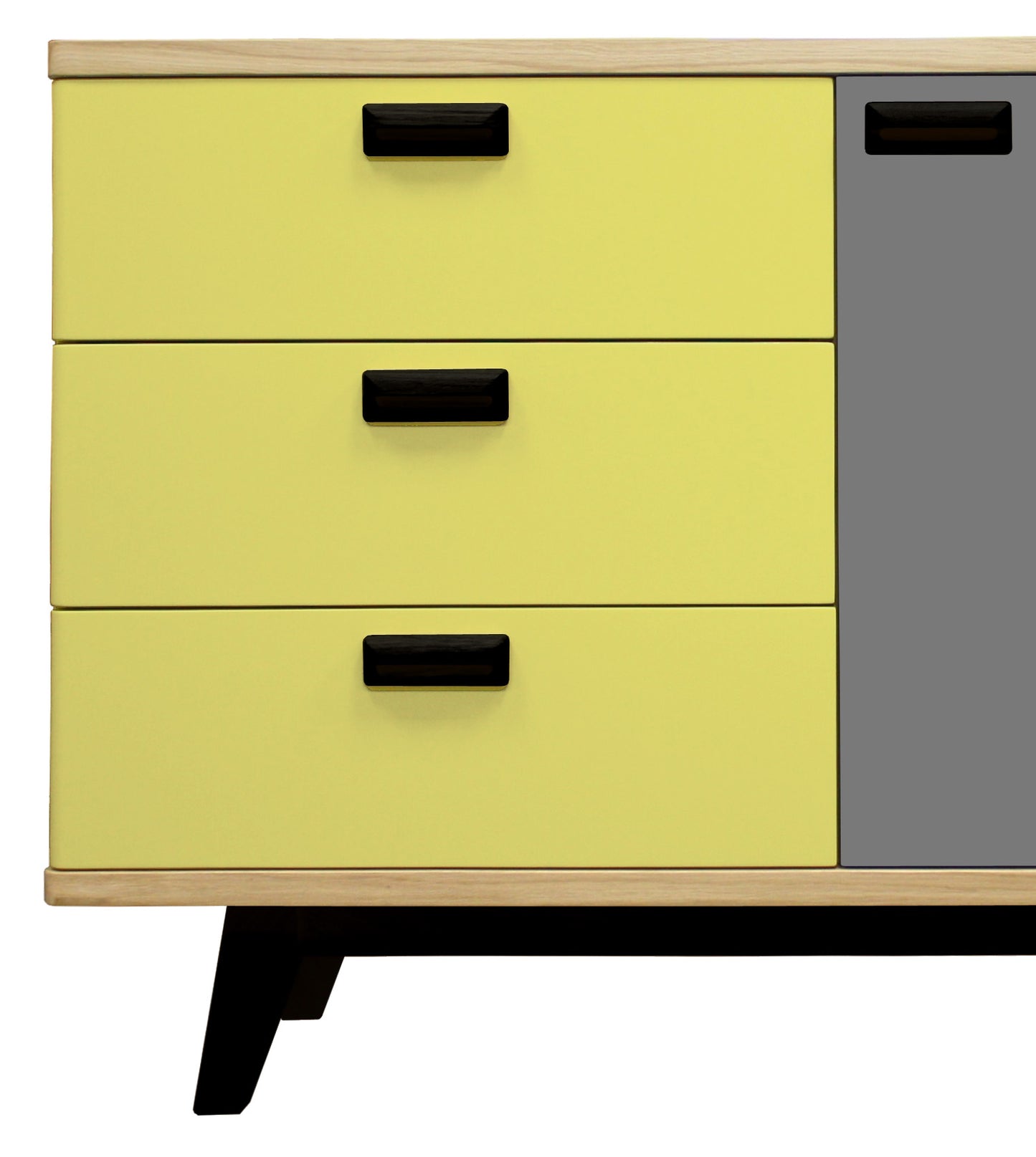 Solid bleached and lacquered oak sideboard, 3 drawers, 1 door - 130L x 48D