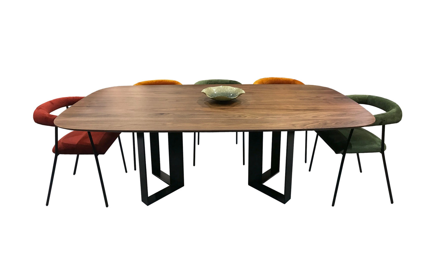 Oval table in natural walnut and metal - 220L x 115D
