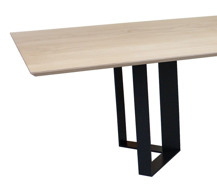 Rectangular bleached oak and metal table - 200L x 100D
