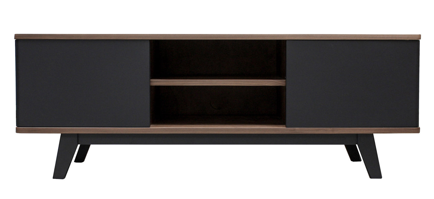 Buffet TV noyer naturel massif et laqué 2 portes