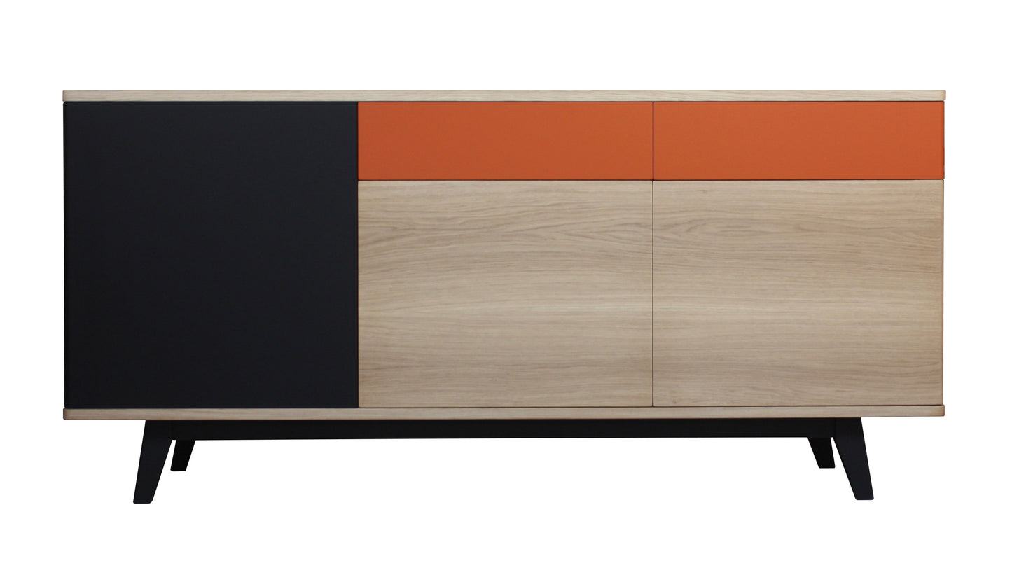 Solid bleached and lacquered oak sideboard, 2 drawers, 3 doors - 180L x 48D