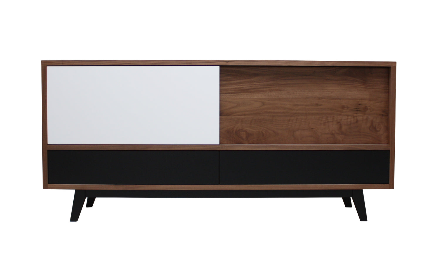 Solid whitewashed and lacquered oak sideboard, 2 sliding doors, 2 drawers - 185L x 48D