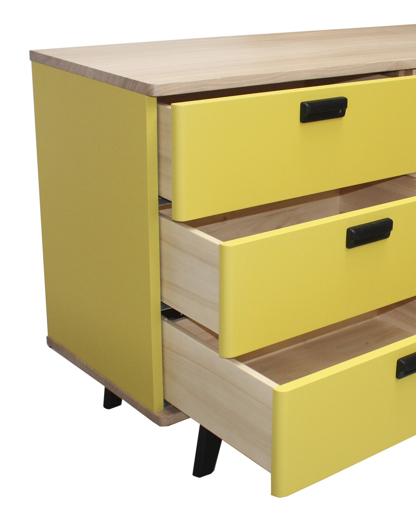 Solid bleached and lacquered oak sideboard, 3 drawers, 1 door - 130L x 48D