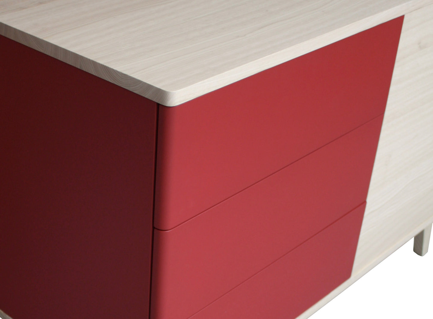 Solid bleached and lacquered oak sideboard, 3 drawers, 1 door - 130L x 48D