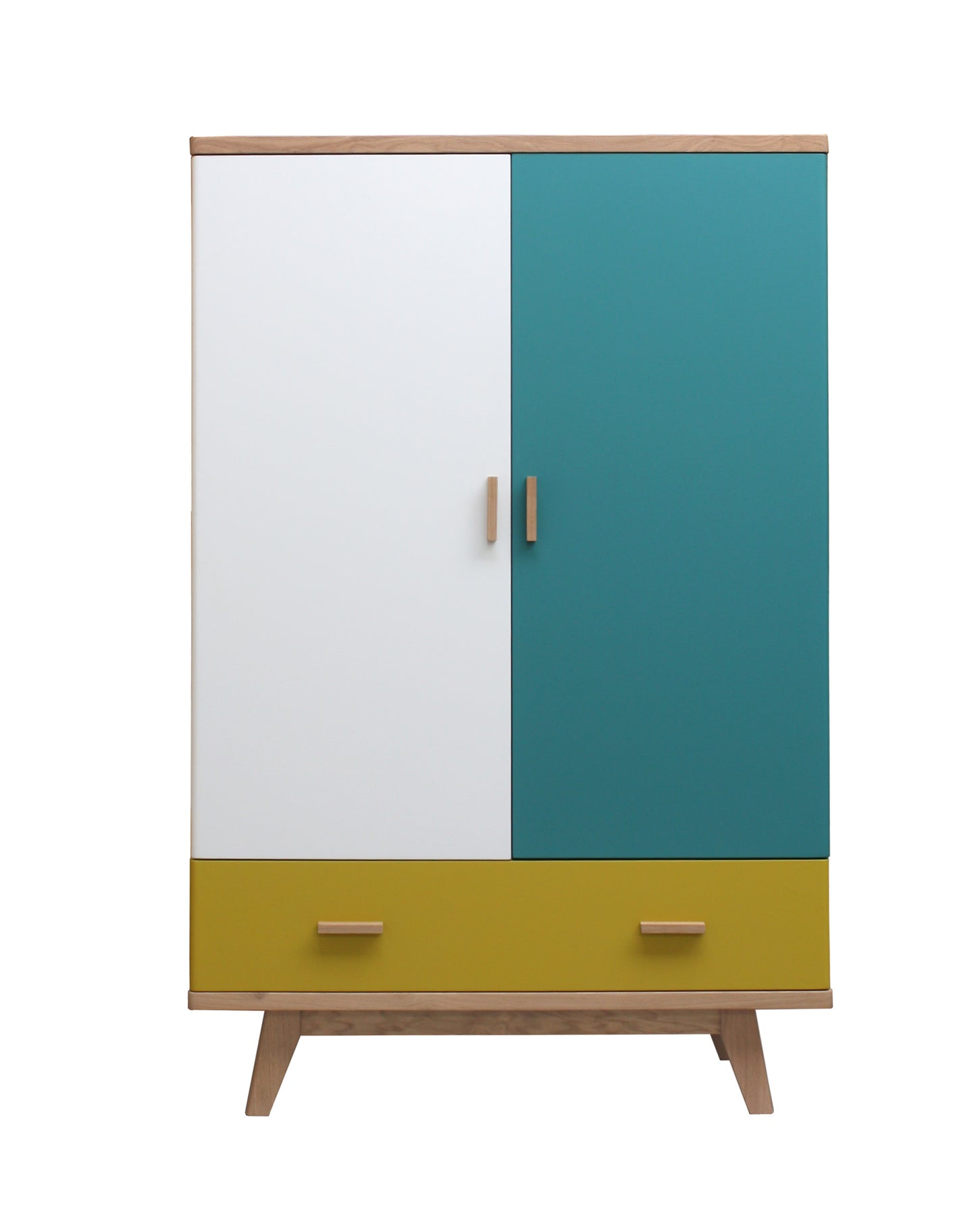 Solid and lacquered oak wardrobe, 2 doors and 1 drawer - 100L x 46D
