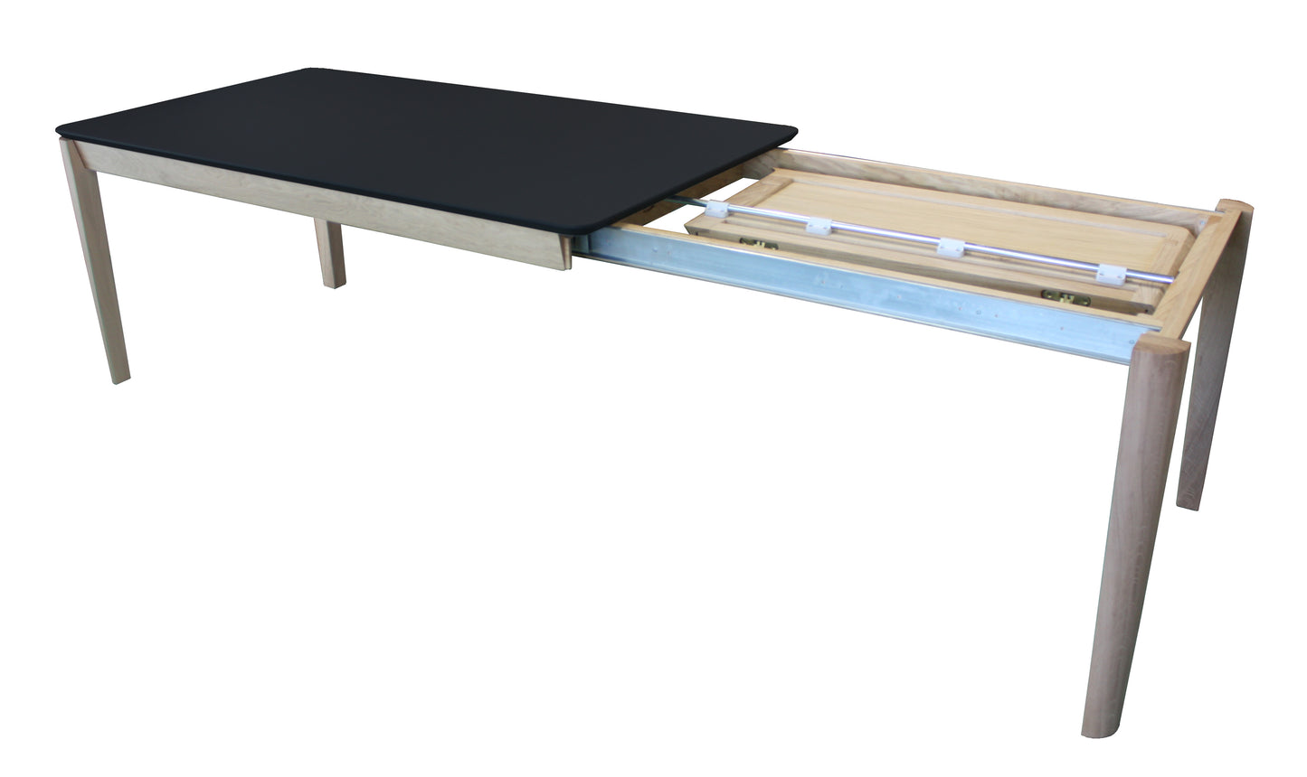 Rectangular solid oak and black fenix dining table, 1 extension, 12 seats