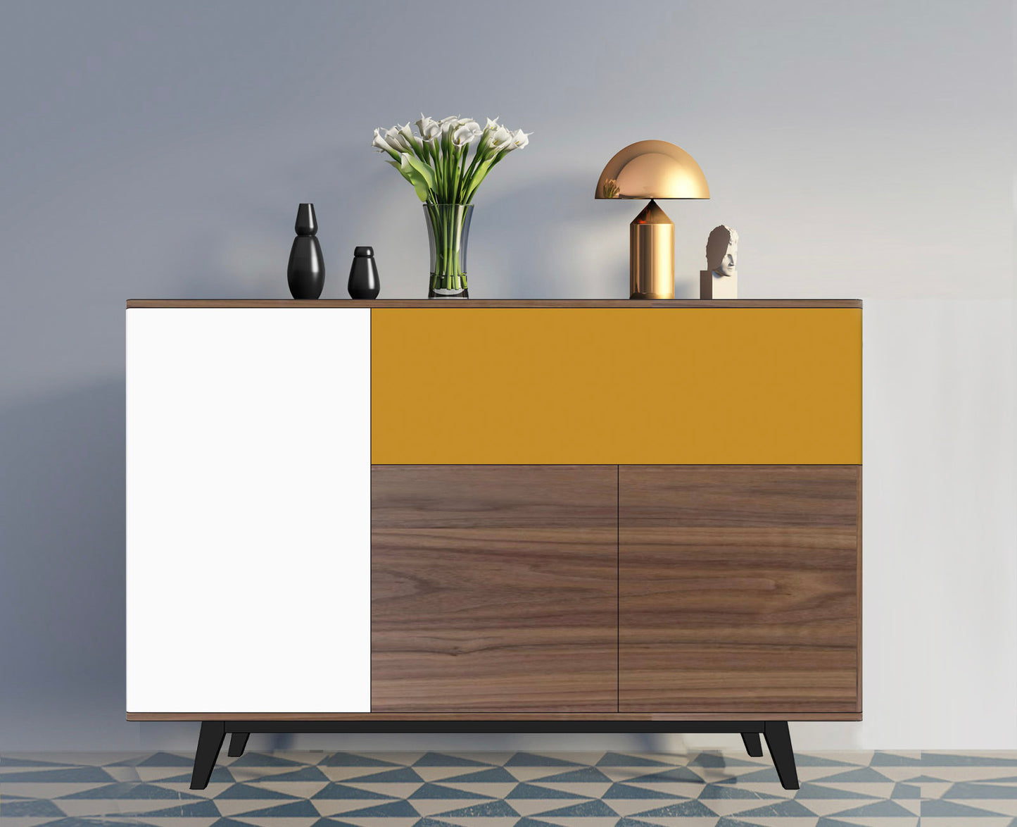 Solid bleached and lacquered oak dresser, 3 doors, 1 flap - 165L x 46D