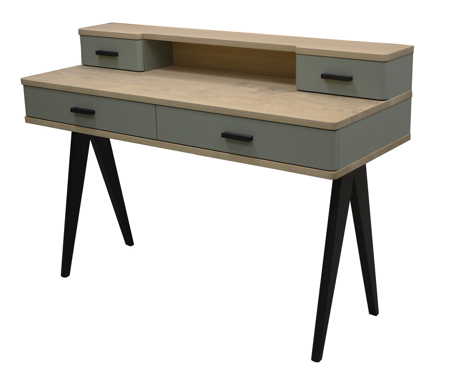 Bureau chêne massif et laqué 4 tiroirs