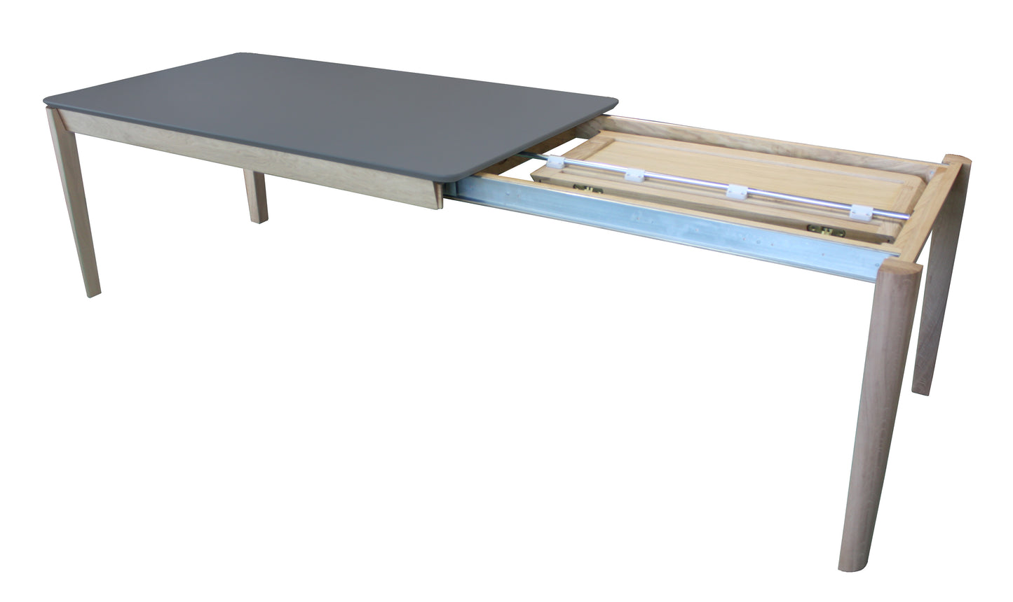 Rectangular solid oak and black fenix dining table, 1 extension, 12 seats
